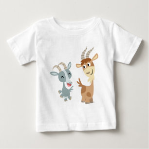 2頭のかわいく幸せな漫画のヤギのベビーのTシャツ ベビーTシャツ