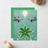 2頭のイルカが泳ぐ ノートカード (正面/裏面インサイチュ)