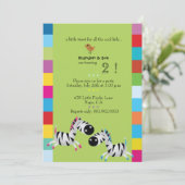 2頭のシマウマ-緑は誕生会の招待を結び付けます 招待状 (スタンド正面)