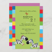 2頭のシマウマ-緑は誕生会の招待を結び付けます 招待状 (正面/裏面)