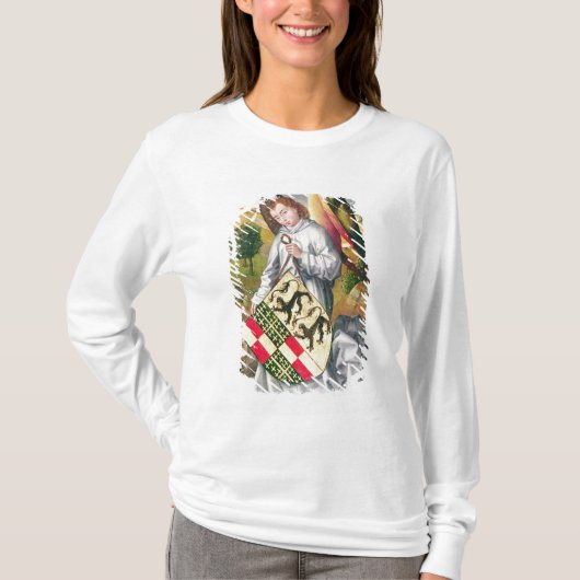 2頭のヒョウが付いている盾を握る天使 Tシャツ (正面)