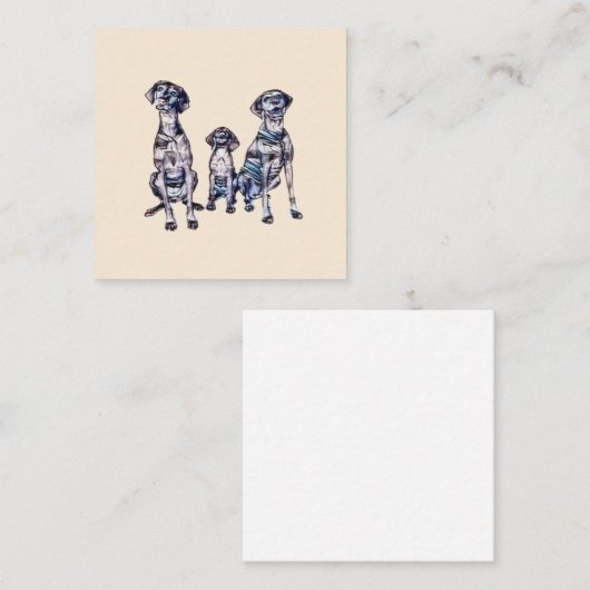 2頭の成犬と1頭の若い子犬のVizsla種の犬は スクエア名刺 (正面/裏面)