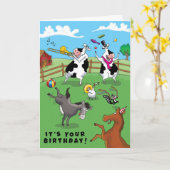 2頭の牛と鶏の誕生祝い カード (黄色い花)