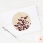 2頭の牛の手描きスケッチと水色ヴィンテージ ラウンドシール (封筒)