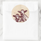 2頭の牛の手描きスケッチと水色ヴィンテージ ラウンドシール (バッグ)