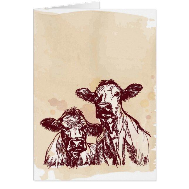 2頭の牛手の引くことのスケッチ及び水彩画のヴィンテージ (正面)