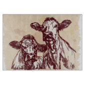 2頭の牛手の引くことのスケッチ及び水彩画のヴィンテージ カッティングボード (正面)