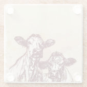 2頭の牛手の引くことのスケッチ及び水彩画のヴィンテージ ガラスコースター (裏面)