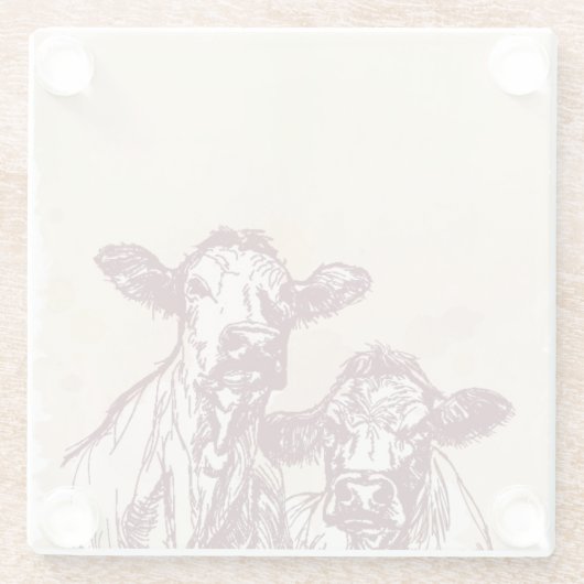 2頭の牛手の引くことのスケッチ及び水彩画のヴィンテージ ガラスコースター (裏面)