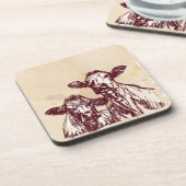 2頭の牛手の引くことのスケッチ及び水彩画のヴィンテージ コースター (左側)