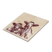 2頭の牛手の引くことのスケッチ及び水彩画のヴィンテージ タイル (側面)