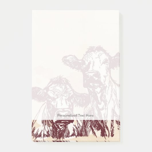 2頭の牛手の引くことのスケッチ及び水彩画のヴィンテージ ポストイット (正面)