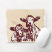 2頭の牛手の引くことのスケッチ及び水彩画のヴィンテージ マウスパッド (マウス)