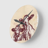 2頭の牛手の引くことのスケッチ及び水彩画のヴィンテージ ラウンド壁時計 (傾斜)