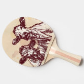 2頭の牛手の引くことのスケッチ及び水彩画のヴィンテージ 卓球ラケット (横)