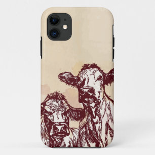 2頭の牛手の引くことのスケッチ及び水彩画のヴィンテージ iPhone 11 ケース