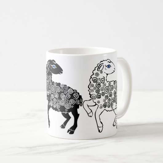 2頭の白いヒツジ1つの厄介ものの民芸 コーヒーマグカップ (正面右)