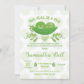 2頭の豆がポッドベビーシャワー招待状で双子 招待状 (正面)