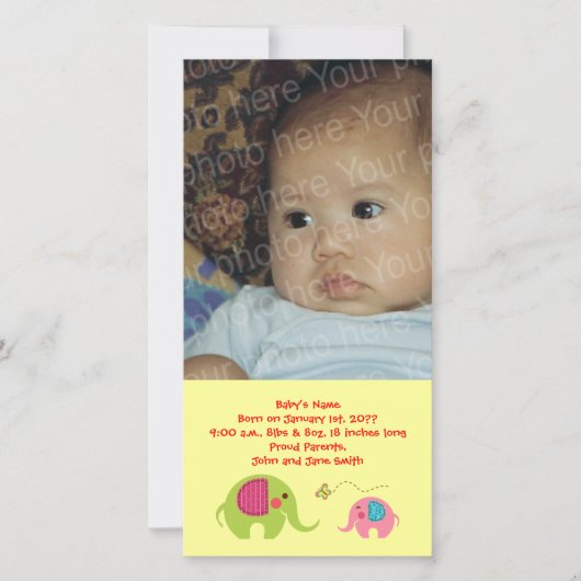 2頭の象に蝶を付ける 案内状 (正面)