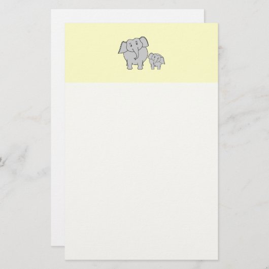2頭の象。 かわいい大人およびベビーの漫画 便箋 (正面/裏面)