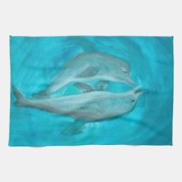 2頭の遊イルカの野生と自由の海 キッチンタオル