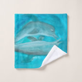 2頭の遊イルカの野生と自由の海 バスタオルセット (ウォッシュタオル)