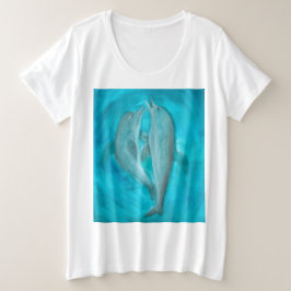 2頭の遊イルカの野生と自由の海 プラスサイズTシャツ