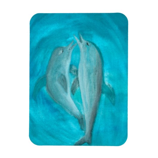 2頭の遊イルカの野生と自由の海 マグネット (縦)