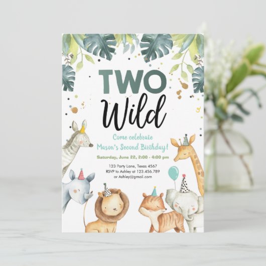 2頭の野生サファリ動物セカンド誕生日招待状 招待状 (スタンド正面)