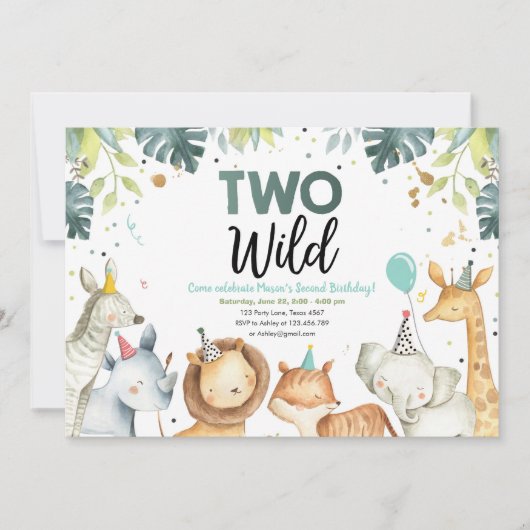 2頭の野生サファリ動物ボーイ誕生日招待状 招待状 (正面)