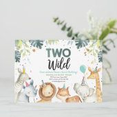 2頭の野生サファリ動物ボーイ誕生日招待状 招待状 (スタンド正面)