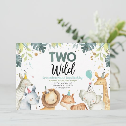 2頭の野生サファリ動物ボーイ誕生日招待状 招待状 (スタンド正面)