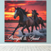 2頭の野馬が燃え盛る空を駆け抜ける キャンバスプリント (インサイチュ (ウッドフロア))