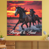 2頭の野馬が燃え盛る空を駆け抜ける キャンバスプリント (インサイチュ (リビング))