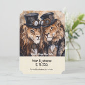 2頭の雄ライオン スチームパンク 結婚式のご案内 招待状 (スタンド正面)