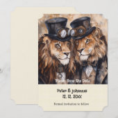 2頭の雄ライオン スチームパンク 結婚式のご案内 招待状 (正面/裏面)