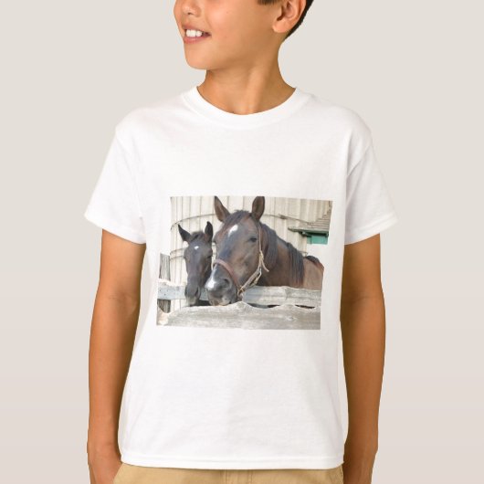 2頭の馬がフェンスを噛む Tシャツ (正面)