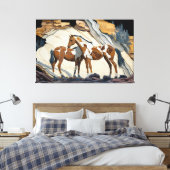 2頭の馬が岩の上で休憩を取る。キャンバスの柱 キャンバスプリント (インサイチュ (寝室))