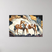 2頭の馬が岩の上で休憩を取る。キャンバスの柱 キャンバスプリント (正面)