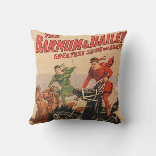 2頭の馬にまたがった男たちとサーカスのレース。 クッション (裏面)