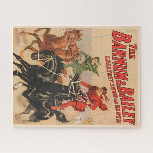 2頭の馬にまたがった男たちとサーカスのレース。 ジグソーパズル (横)