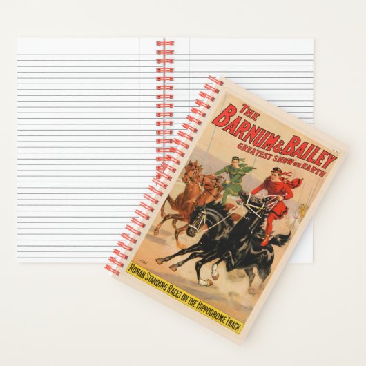 2頭の馬にまたがった男たちとサーカスのレース。 ノートブック (内側)