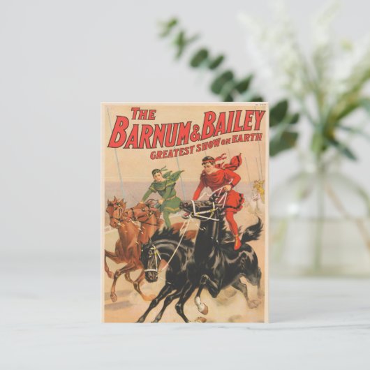 2頭の馬にまたがった男たちとサーカスのレース。 ポストカード (スタンド正面)