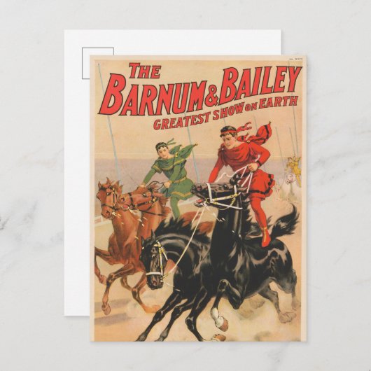 2頭の馬にまたがった男たちとサーカスのレース。 ポストカード (正面/裏面)