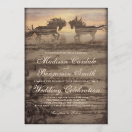 2頭の馬のラスティックカントリーウェスタンウェディング招待状 招待状
