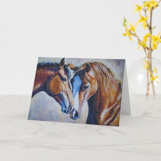 2頭の馬の挨拶状 カード (黄色い花)