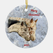 2頭の馬の雪のセラミックオーナメント セラミックオーナメント (正面)