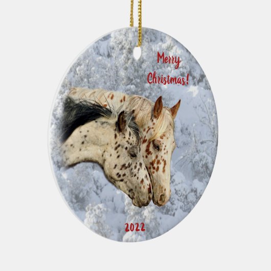 2頭の馬の雪のセラミックオーナメント セラミックオーナメント (右)