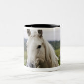 2頭の馬はの圃場の近い塀を立てます ツートーンマグカップ (中央)