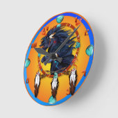 2頭の黒い馬の曼荼羅 ラウンド壁時計 (傾斜)